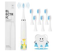 Vicloon Kids Electric Toothbrush,Rechargeable Childrens Electric Toothbrush with 6 Replaceable Brush Heads,Timer 4 Modes,18000 Strokes,Ipx7 Waterproof,Soft Bristles,Gentle on Teeth & Gums(White)