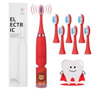 Vicloon Kids Electric Toothbrush,Rechargeable Childrens Electric Toothbrush with 6 Replaceable Brush Heads,Timer 4 Modes,18000 Strokes,Ipx6 Waterproof,Soft Bristles,Gentle on Teeth & Gums(Red)