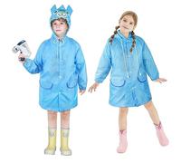 Vicloon Kids Portable Raincoat, Blue Bear Rain Poncho Kids Waterproof with Hoods and Sleeves, Reusable Rain Resistant Poncho for Camping, Emergency Situations, Travel