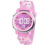 Vicloon Kids Watch, Toddler Digital Watch LED Electrical Watches 7 Color Lights with Alarm Stopwatch Unicorn Valentine's Day Gift for 3-10 Year Girls (Pink)