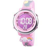 Vicloon Kids Watch, Toddler Digital Watch LED Electrical Watches 7 Color Lights with Alarm Stopwatch Elephant Valentine's Day Gift for 3-10 Year Girls (Pink)