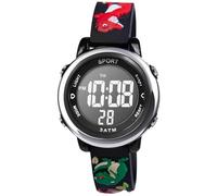 Vicloon Kids Watch, Toddler Digital Watch LED Electrical Watches 7 Color Lights with Alarm Stopwatch Dinosaur Valentine's Day Gift for 3-10 Year Girls (Black)