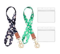 Vicloon Lanyard Neck Strap with Card Holder, Keychain ID Lanyards and Transparent Badge Holder Set Leather Neck Lanyard with 4 Metal Key Rings for ID Cards Keys USB