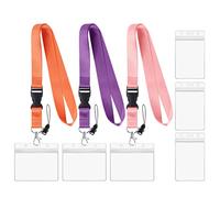 Vicloon Lanyard with Card Holder, 3Pcs Nylon Neck Strap and 6Pcs Vertical Badge Holders, Detachable Neck Strap Lanyard Office Lanyard for Mobile Phone ID Card Holder Access Cards(Pink)