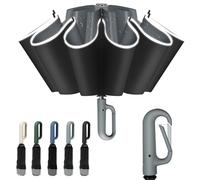 Vicloon Large Umbrella, Compact Inverted Umbrella with Carabiner Handle, Automatic Travel Umbrellas for Wind Rain, 10 Rib Frame, Portable UV Umbrellas, Rain and Sun for Women and Men (Gray)