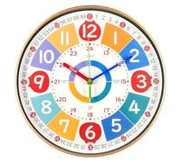 Vicloon Learning Clock for Kids, 12 Inch Silent Telling Time Teaching Clock, Non-Ticking Quiet Early Learning Wall Clocks, Battery Operated, Easy to Read for KIds Bedroom, Room, Living, Classroom