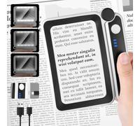 Vicloon Magnifying Glass with Light, 4X Reading Magnifier, Large Foldable Handheld with 10 LEDS and 3 Dimming Modes, Rectangular Magnify Glasses Lens for Low Vision Aids Person Elder (Black）
