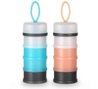 Vicloon Milk Powder Dispenser, 2PCS Portable 4 Layers 120ml per Layer Translucent Compartments, Storage Container Stackable Pots, Snack Storage Container, Gray & Pink + Gray & Blue