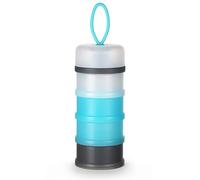 Vicloon Milk Powder Dispenser, Portable 4 Layers 120ml per Layer Translucent Compartments, Storage Container Stackable Pots, Snack Storage Container, Gray & Blue