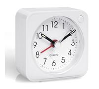 Vicloon Mini Size Alarm Clock - Silent, No Ticking, Battery Powered Bedside Clock With Snooze and Night Light for Bedroom, Office (Battery Not Included) - White