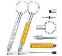 Vicloon Multi Tool Pen, 6 in 1 Multitools Gadgets for Men Dad, Grandad Gifts Include Ballpoint Pen, Touchscreen Stylus, Ruler, Key Chain, Flat and Phillips Screwdriver Dad Gifts (Yellow+Silver)
