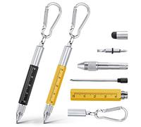 Vicloon Multi Tool Pen, 6 in 1 Multitools Gadgets for Men Dad, Grandad Gifts Include Ballpoint Pen, Touchscreen Stylus, Ruler, Carabiner, Flat and Phillips Screwdriver Dad Gifts (Black+Yellow)