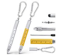 Vicloon Multi Tool Pen, 6 in 1 Multitools Gadgets for Men Dad, Grandad Gifts Include Ballpoint Pen, Touchscreen Stylus, Ruler, Carabiner, Flat and Phillips Screwdriver Dad Gifts (Yellow+Silver)