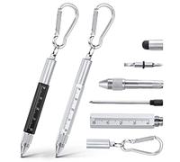 Vicloon Multi Tool Pen, 6 in 1 Multitools Gadgets for Men Dad, Grandad Gifts Include Ballpoint Pen, Touchscreen Stylus, Ruler, Carabiner, Flat and Phillips Screwdriver Dad Gifts (Black+Silver)