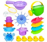 Vicloon No Mould Baby Bath Toys, 16 PCS Mould Free Bath Toys for 1 2 3 4 Year Olds Kids, Swimming Pool Toys Include Watering Can Bath Boats Bathtub Fishing Game, Safety Rubber Duck Toy for Boys Girls