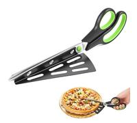 Vicloon Pizza Scissors, Food Slicer & Pizza Server, Pizza Cutter with Food-Grade Sharp Stainless Steel Blade, Multifunctional Kitchen Scissors, Green
