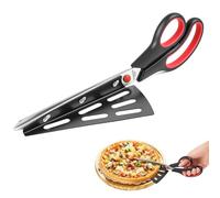 Vicloon Pizza Scissors, Food Slicer & Pizza Server, Pizza Cutter with Food-Grade Sharp Stainless Steel Blade, Multifunctional Kitchen Scissors, Red