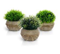 Vicloon Plastic Fake Plants Potted, 3 Pcs Mini Pot Faux Plant Foliage, Artificial Plants Set wiht Pine Needles, Lucky Clover, Four-legged Grass Fake Plant for Home Office Desk Indoor Decor Room