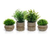 Vicloon Plastic Fake Plants Potted, 4 Pcs Mini Pot Faux Plant Foliage, Artificial Plants Set wiht Pine Needles, Rosemary, Eucalyptus Leaves, Baby Tears Fake Plant for Home Office Desk Indoor Decor