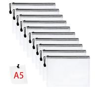 Vicloon Plastic Wallets, 10Pcs A5 Plastic Pockets Zipper File Wallet, Zip Lock Bags Mesh Document Wallet Document Folders for School Office Homework Travel Storage Bags (Black Zipper)