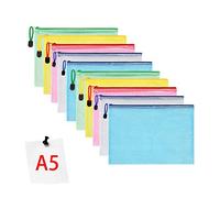 Vicloon Plastic Wallets, 10Pcs A5 Zip Lock Bags Mesh Document Wallet Document Folders Plastic Pockets Zipper File Wallet for School Office Homework Travel Storage Bags