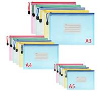 Vicloon Plastic Wallets, 15Pcs A3 A4 A5 Folders Wallets, Zip Lock Bags Mesh Document Wallet Plastic Document Wallets Folder with Label Pocket for School Office Homework Travel Storage Bags (Multi)