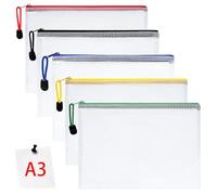 Vicloon Plastic Wallets, 5Pcs A3 Zip Lock Bags, Mesh Document Wallet Document Folders Plastic Pockets Zipper File Wallet for School Office Homework Travel Storage Bags (Color Zipper)