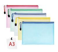 Vicloon Plastic Wallets, 5Pcs A3 Zip Lock Bags Mesh Document Wallet Document Folders Plastic Pockets Zipper File Wallet for School Office Homework Travel Storage Bags (Multicolor)