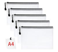 Vicloon Plastic Wallets, 5Pcs A4 Plastic Pockets Zipper File Wallet, Zip Lock Bags Mesh Document Wallet Document Folders for School Office Homework Travel Storage Bags (Black Zipper)