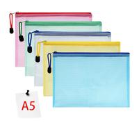 Vicloon Plastic Wallets, 5Pcs A5 Zip Lock Bags Mesh Document Wallet Document Folders Plastic Pockets Zipper File Wallet for School Office Homework Travel Storage Bags (Multicolor)