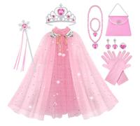 Vicloon Princess Cape Set - 11PCS Dress Up Clothes for Little Girls, Ages 3+, Includes Cape, Crown, Wand, Jewelry, Bag - Perfect for Christmas & Birthday Gifts