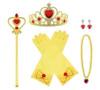 Vicloon Princess Dress Up Accessories Set - 7PCS Costume With Crown, Gloves, Magic Wand, Necklace for Kids Girls Halloween Party Cosplay - Yellow (3-9 Years)