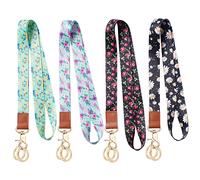Vicloon Print Lanyard Neck Strap, 4 Pcs Keychain ID Lanyards for Keys Neck Leather Lanyard with 8 Metal Key Rings for ID Badge Holder Keys Phone