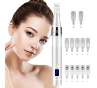 Vicloon Professional Wireless Microneedling Pen, Beauty Pen LCD Screen, Skin Care Tool Kit for Anti-Aging Acne Scars Wrinkles with 5 Pcs 36 Pin&5 Pcs 12 Pin&2 Pcs Nano Round Pin Cartridges, Silver