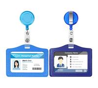 Vicloon Pu Leather ID Badge Holder, 2Pcs Plastic Badge Holder with Retractable ID Badge Reel, ID Badge Holders Portable Badge Reels Name Tag Holders, ID Card Holder for School (Light Blue+Dark Blue)