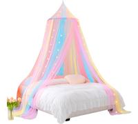 Vicloon Rainbow Bed Canopy, Princess Rainbow Canopy for Girls, Mosquito Nets, Round Dome Hanging Bed Curtains for Girls Room Decor