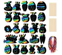 Vicloon Rainbow Scratch Art, 48pcs Rainbow Scratch Bookmarks, Scratch Art for Kids with 48 Ribbons and 24 Wood Stylus, Rabbit, Easter Eggs Bookmarks for Kids School Classroom Easter Day Party Favor