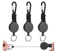 Vicloon Retractable Badge Reel, 3Pcs Retractable Keyring, Heavy Duty Carabiner Keychain Reel Clips Extendable Key Chain with 60cm Extendable Steel Wire for ID Card Holder (Gourd Buckle) Black