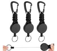 Vicloon Retractable Badge Reel, 3Pcs Retractable Keyring, Heavy Duty Carabiner Keychain Reel Clips Extendable Key Chain with 60cm Extendable Steel Wire for ID Card Holder (Gourd Buckle) Black