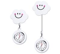 Vicloon Retractable Nurse Watch, 2 Pcs Clip-on Hanging Nurse Fob Watch, Luminous Lapel Watches with Cute Clouds Pattern and Silicone Cover for Doctors, Paramedics, Nurses