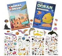 Vicloon Reusable Sticker Books, 2Pcs Sticker Book Learning Toys for 3 to 6 Years Old Boys Girls, Deep Sea Kingdom and Animal World Sticker Books for Toddler Educational Sticker Toy
