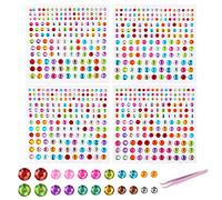 Vicloon Rhinestone Stickers, 666 PCS Self Adhesive Pearls Gems, 4 Sheets Crystal Rhinestone Stickers Self-Adhesive Jewels Sticker, 3mm 4mm 5mm 6mm Embellishment Diamond Gem Decorations
