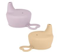 Vicloon Silicone Sippy Cup Lids, 2 Pcs Soft Silicone Spill-Proof Travel Straw Lids, Toddler Feeding Supplies and Travel Essentials for Most Drinking Cups & Glasses (Apricot & Pink)