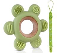 Vicloon Silicone Teether, BPA Free Teething Toy with Pacifier Chain, Easy to Hold and Clean, Gum Massager (Green)