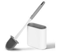 Vicloon Silicone Toilet Brush Set with Quick Drying Holder, Flex Toilet Brush with No-Slip Handle and Flexible Silicone Soft Bristle for Deep Toilet Gap Cleaning (White)