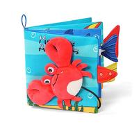 Vicloon Soft Toys Baby Cloth Books, Baby Bath Cloth Book, First Year 3D Animals Tails Crinkle Sensory Touch and Feel Book for Early Development Learning Books (Crab)