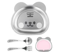 Vicloon Stainless Steel Baby Suction Plate with Spoons and Forks, Toddler Feeding Set, Non-Slip Tableware Set for Toddlers & Kids, BPA-Free
