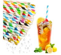 Vicloon Straws Paper, 150Pcs Striped Straws, Drinking Straw Biodegradable Recyclable, Party Straw for Birthday, Wedding, Christmas(15 Pattern)