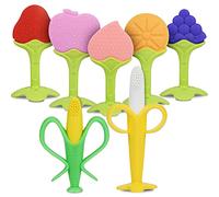 Vicloon Teething Toys for Baby, 7PCS Baby Silicone Teething Toy Training Babys Toothbrush teether chew Toy for Self-Soothing Organic Babys Teethers Massage Set, Newborn Infant, Babies Shower Gift