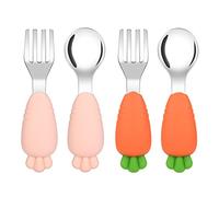 Vicloon Toddler Fork and Spoon, 4 Pcs Stainless Steel Baby Utensils Cutlery Set, Toddler Utensils Spoons Forks Self Feeding Learning Spoons, Children Flatware Weaning and Learning to Use